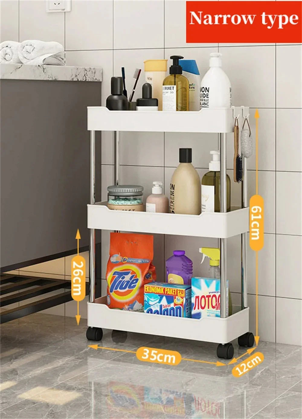 1pc 3/4 Tier Rolling Storage Cart High Capacity Storage Shelf Movable Gap Storage Rack Kitchen Bathroom And Livingroom Organizer