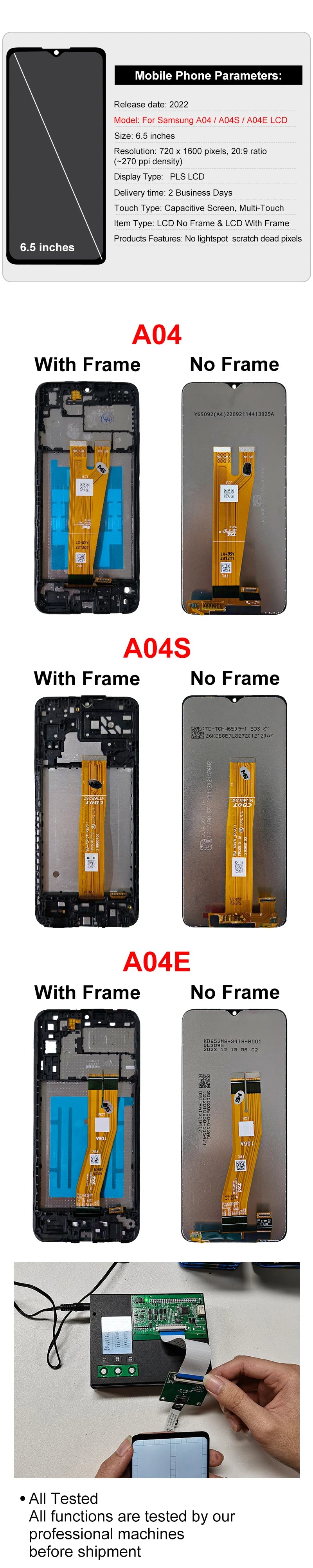 A045 For Samsung Galaxy A04 LCD A045F Display A04S A047 A047F Touch Screen Digitizer For Samsung A04E LCD A042 A042F Display
