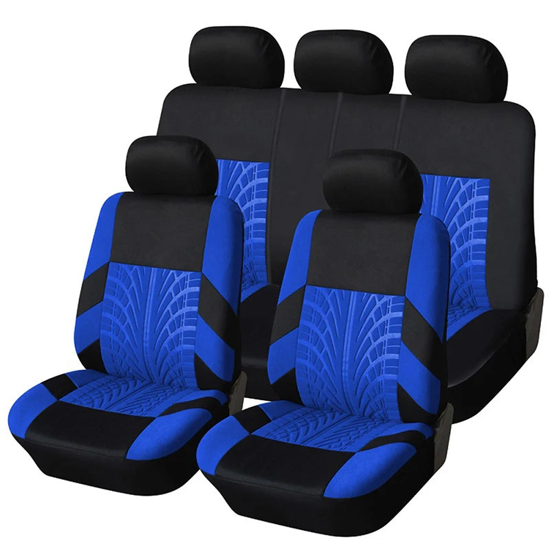 Tire Track Pressing Car Seat Covers Full Set Universal Cloth Car SUV Van Automotive Interior Covers Airbag Compatibe