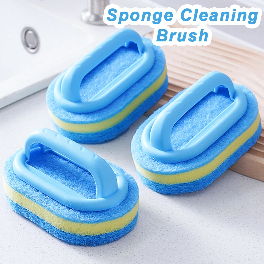 3PCS Household Cleaning Tool Brush with Handle Sponge Easy To Clean Kitchen, Bathroom, Ceramic Tiles, Walls and Windows Cleaning