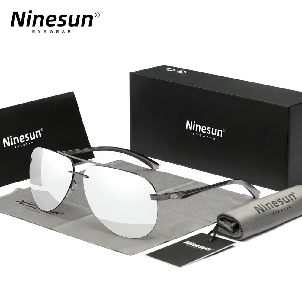 Ninesun Aluminum Magnesium Polarized Rimless Lens Sunglasses For Men High Definition Women Fishing Driving Glasses UV400