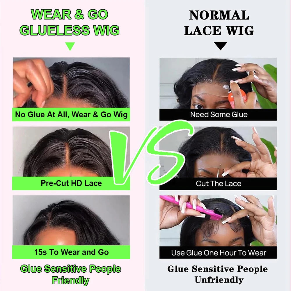 Pre Cut No Glue Glueless Wigs Human Hair Body Wave Lace Frontal Wig Wet and Wavy Water Wave Human Hair Wig on Clearance Sale Glueless Pre plucked Human Wigs Ready to Go Wear And Go Glueless Human Hair Wig For Women