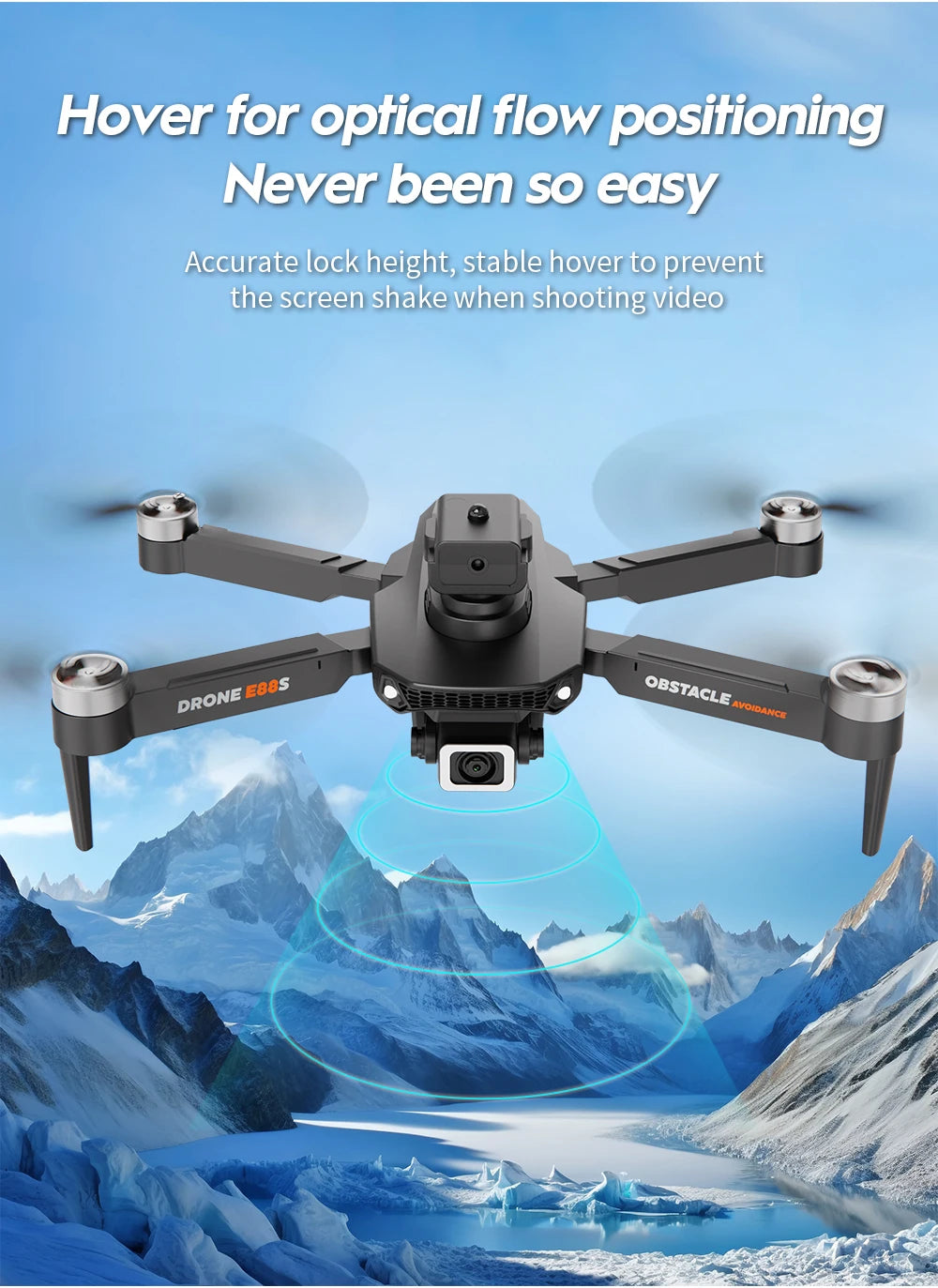 E88S RC Drone 4K Wide Angle Optical Flow Dual HD Camera Avoiding Obstacle Brushless Motor with Remote Control Foldable