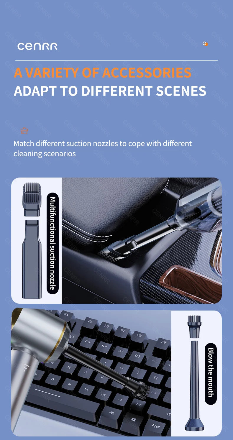 CENRR 360000PA Mini Car Vacuum Cleaner Cordless Powerful Wireless Car Cleaner HandHeld Portable Vacuum Cleaner Cleaning Machine