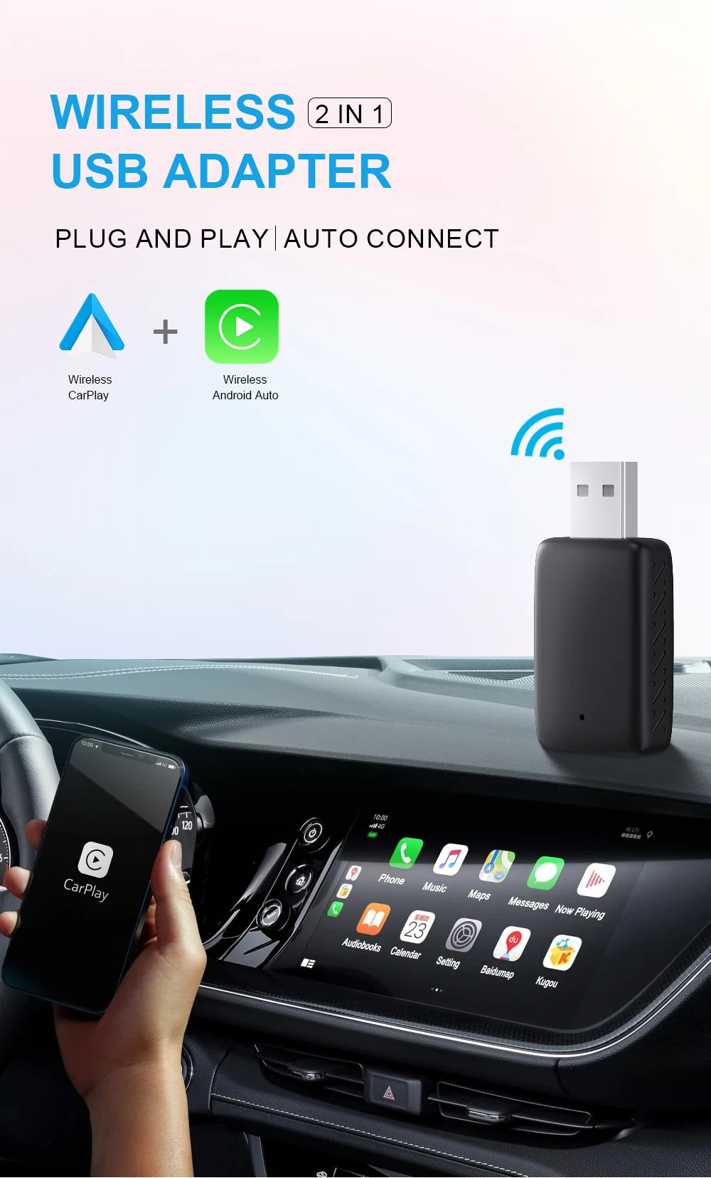 New Wireless CarPlay Android Auto Adapter 2in1 Smart Mini Box USB Plug&Play Bluetooth WiFi Fast Connect Universal Carplay Box