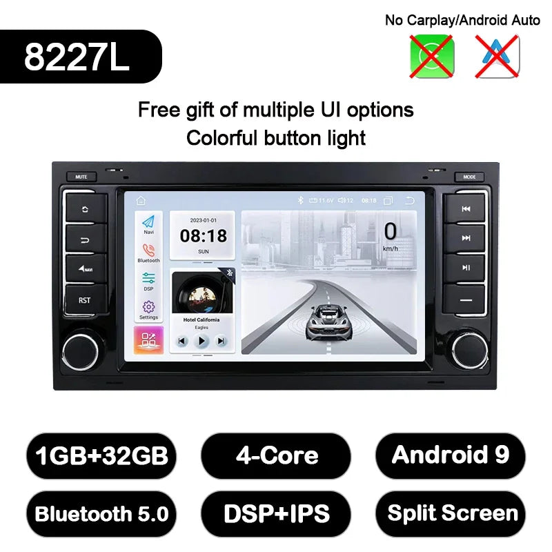 LELV 7" Android 13 Touch Screen Car Radio For Volkswagen VW Touareg Multivan T5 Transporte 2004-2011 Multimedia Player Carplay