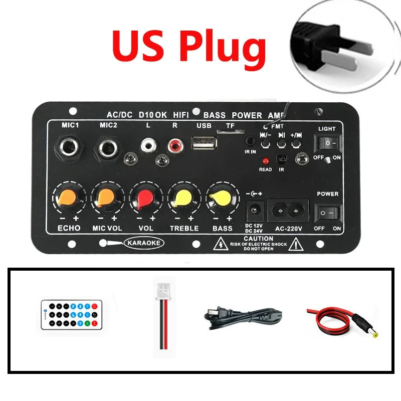 Audio Amplifier Board 30-120W Support Dual Microphone Bluetooth Amplificatore Subwoof for 4Ohm Speaker 12V 24V 110V 220V