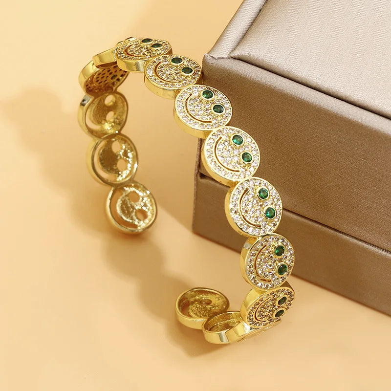 New Stylish Round  Cuff Bangle Bracelet Copper Gold Plated Cubic Zirconia Charm Party Women Men Gifts Jewelry Access