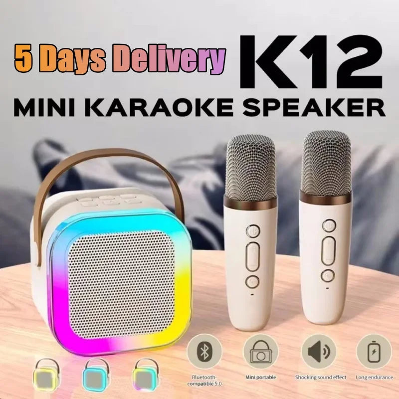 K12 Bluetooth Karaoke Machine Portable 5.3 PA Speaker System with 1-2 Wireless Microphones Home Family Singing Children's Gifts