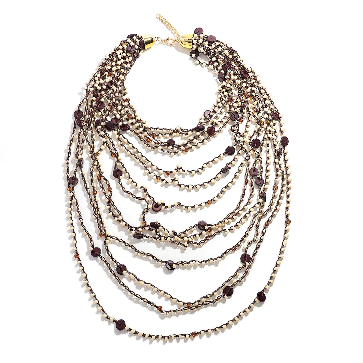 ZAA Trendy Handmade Brown Beaded Seashell Necklace For Women Elegant Vacation Multilayer Body Chain Party Banquet Accessories