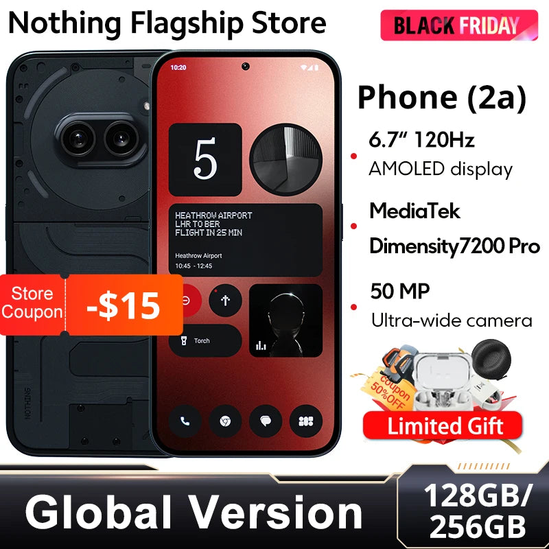 Nothing Phone (2a) Global Version Smartphone Dual 50MP Cameras Dimensity 7200 Pro Processor 6.7" 120Hz Flexible AMOLED Display