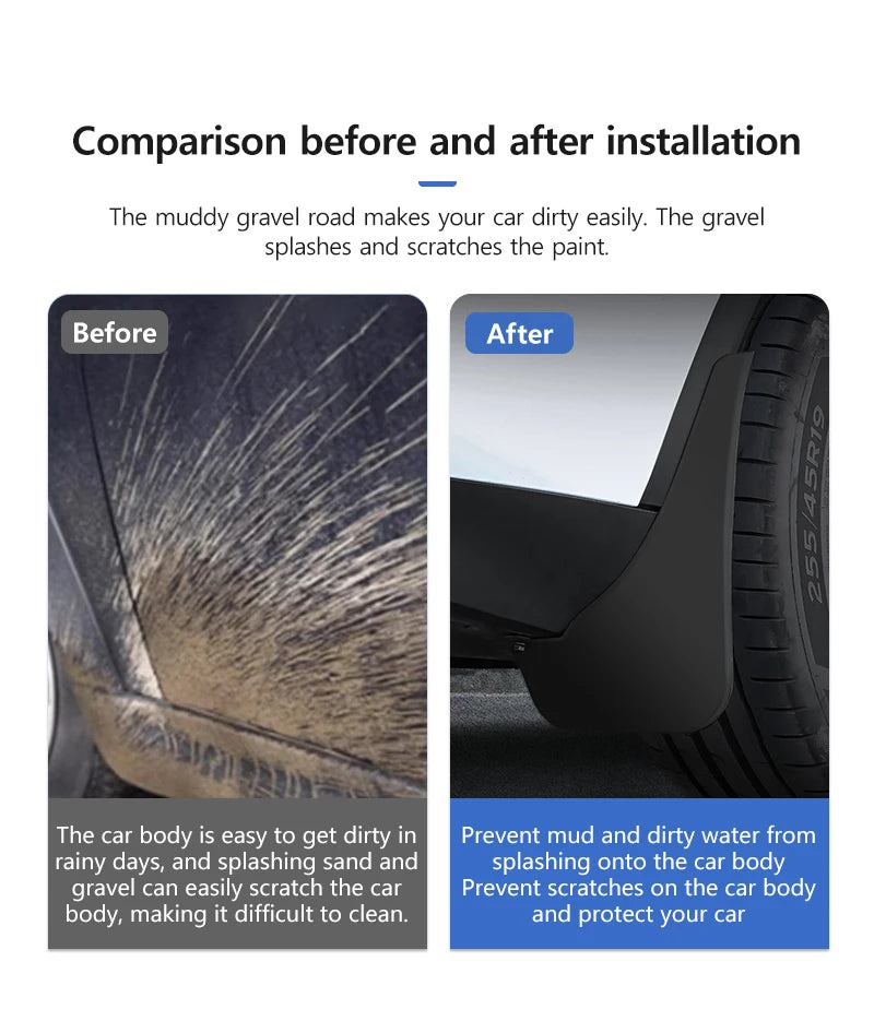 NovaAcc Fender Mud Flaps for Tesla Model Y 2017 to 2024 Model 3 2021 to 2023 2024 Highland Flexible Mud Guards for Tesla