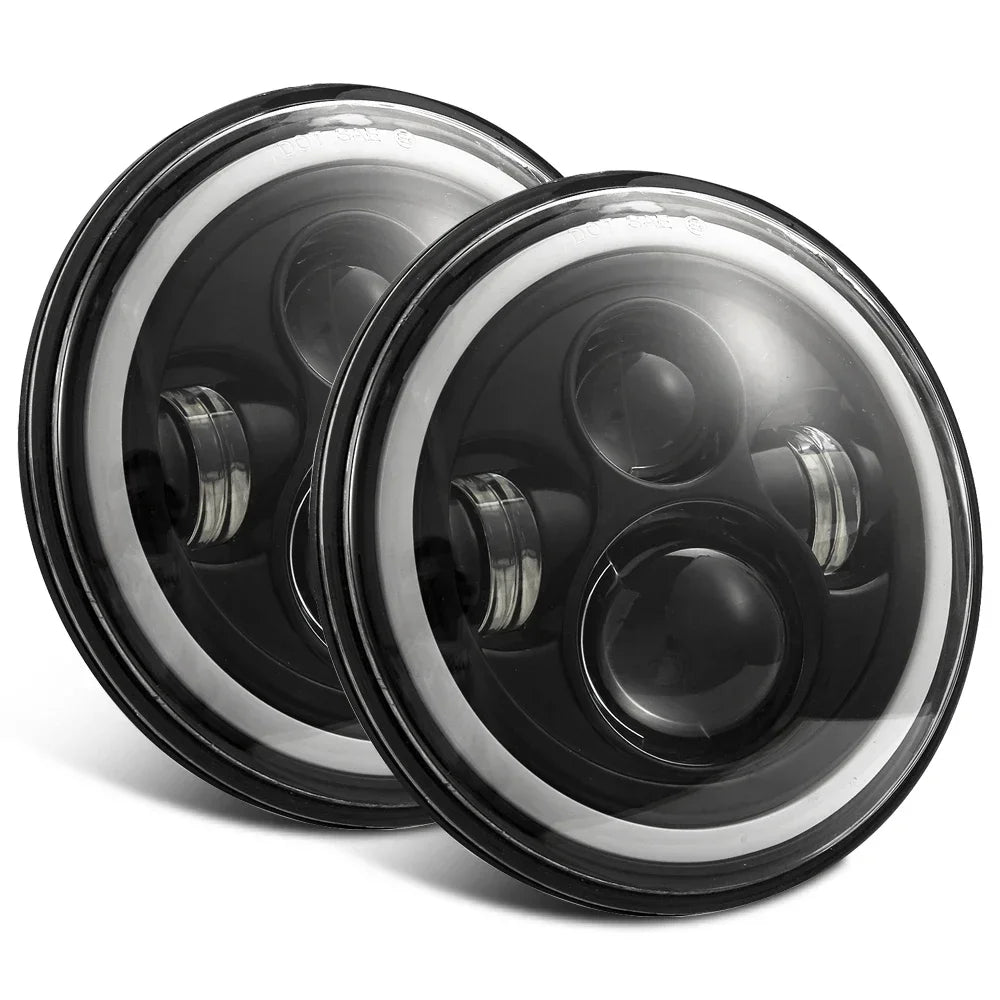1Pcs 7 Inch Moto Car Led Headlight H4 Round Headlight with Amber Turn Signal For Jeep Wrangler JK TJ Headlamps