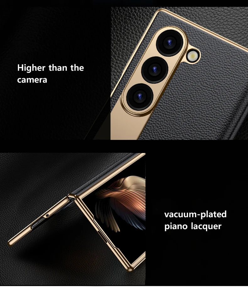 For Samsung Z Fold 7 6 5 4 3 Genuine leather Magnetic Hinge Full protective phone Case holder Kickstand fold6 Shockproof Cover
