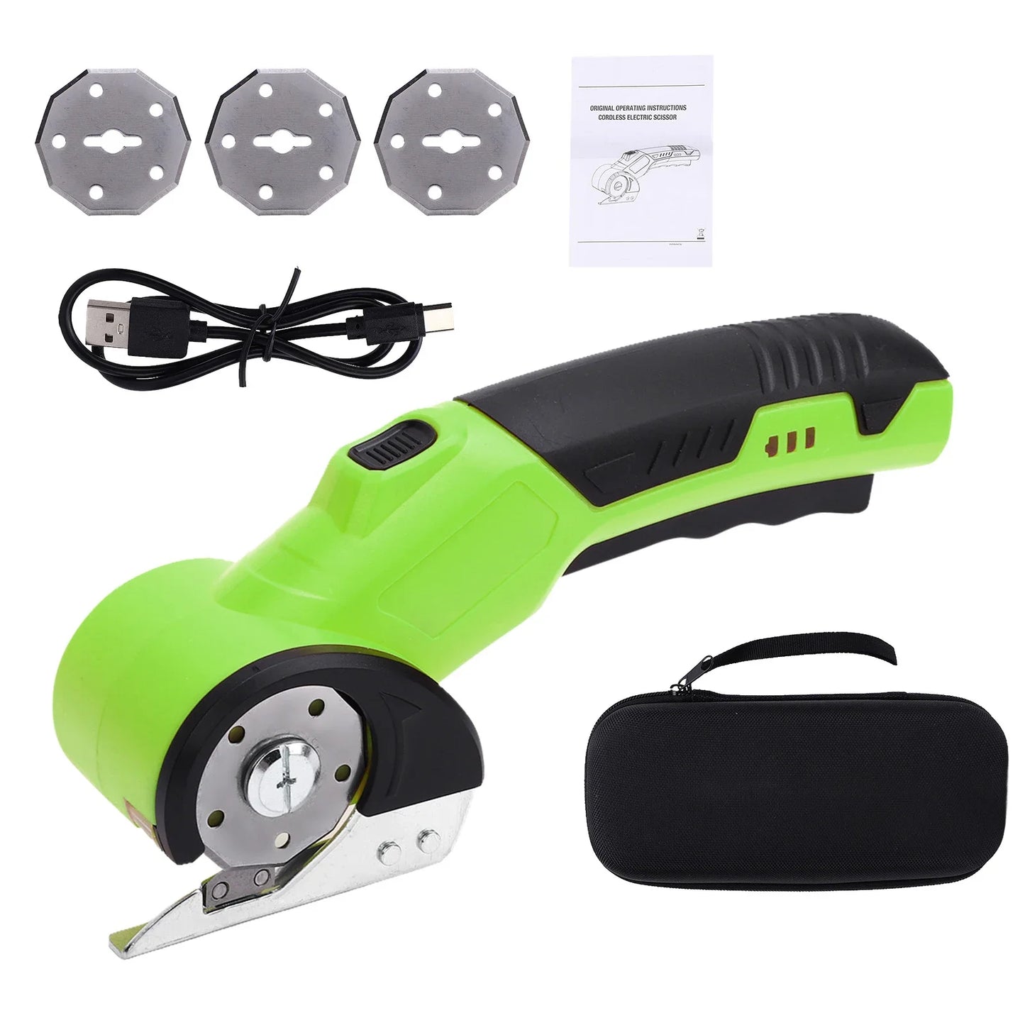 Cordless Electric Scissors 3.6V Rechargeable Cardboard Box Cutter Fabric Scissor with Spare Blade Safety Lock & LED Light