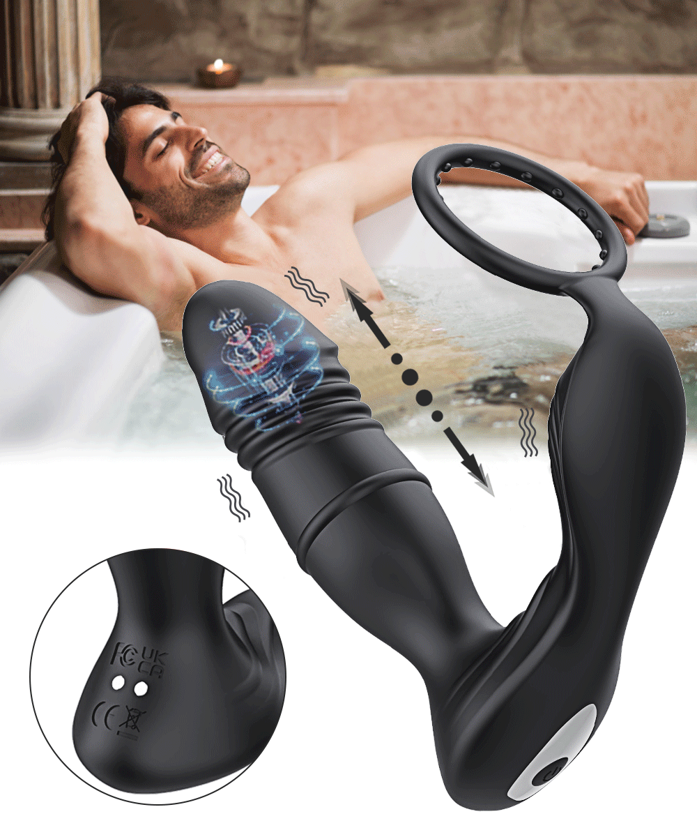 4in1 Thrusting Vibrating Anal Vibrator Prostate Massager Cock Ring Anal Plug G Spot Massager Male Sex Toys for Men Women Couples