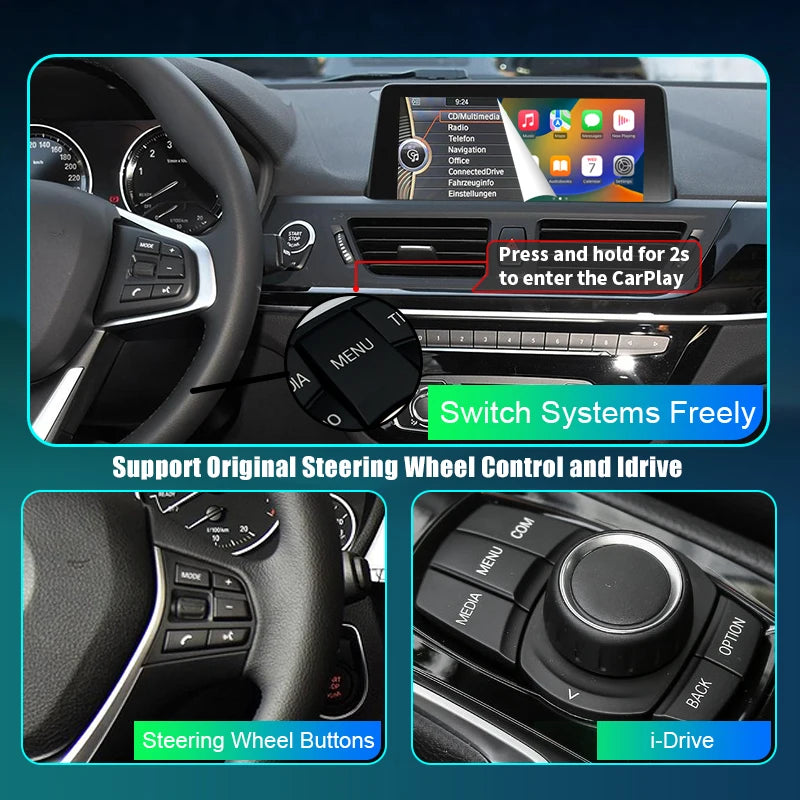 Wireless CarPlay For BMW 1 2 3 4 5 7 Series E70 F10 X1 X3 F25 F26 F48 MINI X4 X5 X6 F56 F15 Android Auto AirPlay Mirror Link
