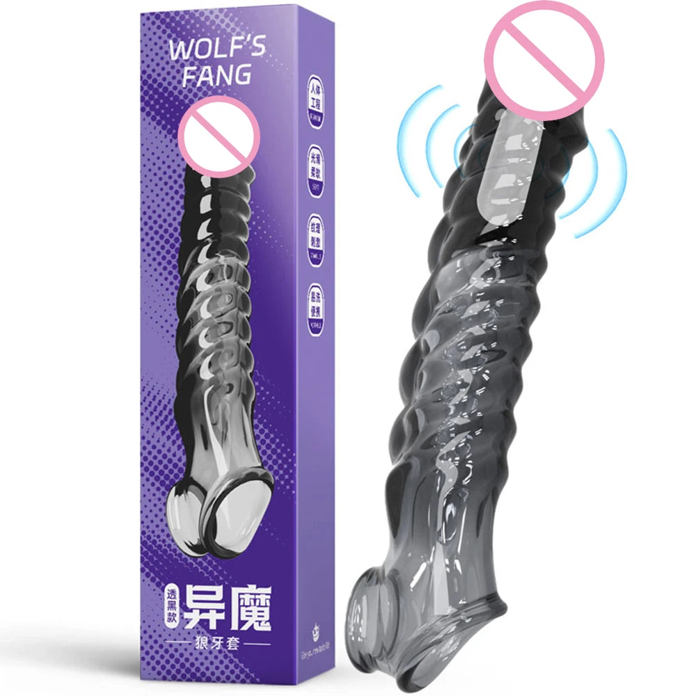 Huge Penis Enlargemen Sleeve Vibrator Extender 8cm Reusable Soft Condoms Dick Sleeve Adult Sex Toys for 18 Men Delay Ejaculation