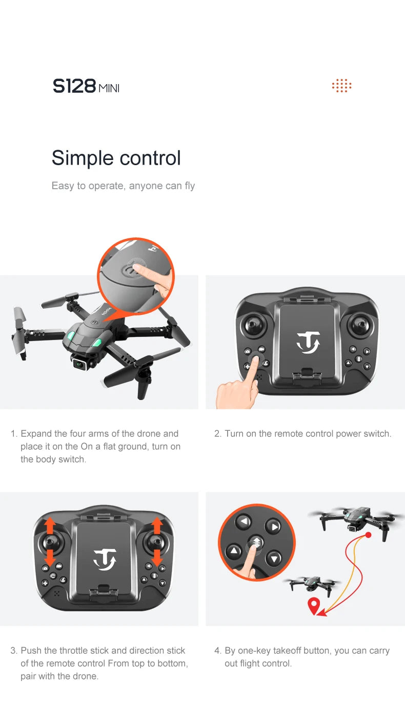 New S128 Mini Drone 4K Professional HD Dual Camera Three-Sided Obstacle Avoidance Air Pressure Fixed Height Foldable Quadcopter