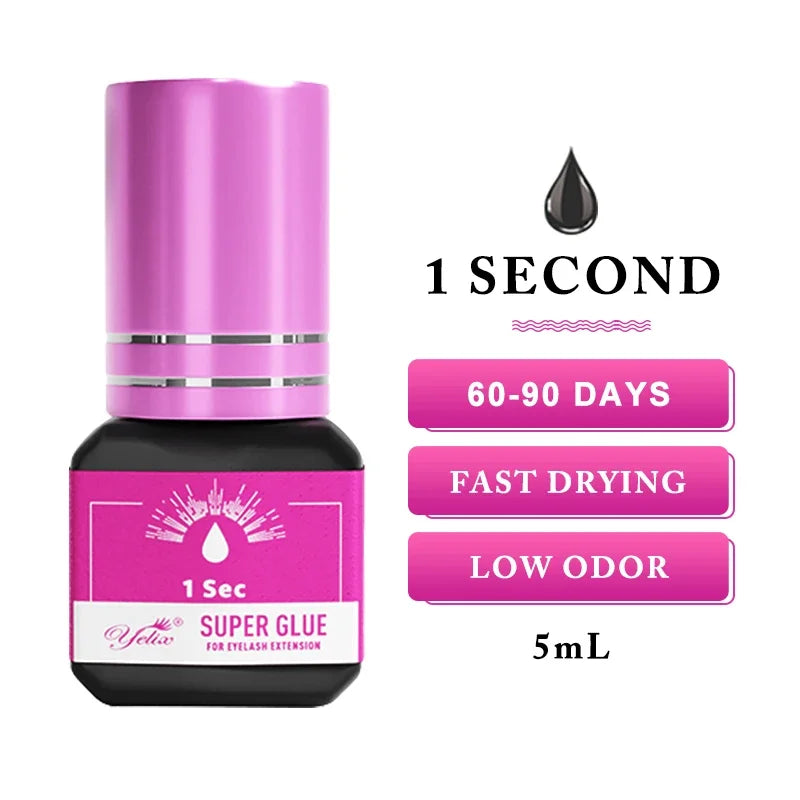 Yelix Eyelash Extension Glue 0.5-1 Sec Fast Dry Individual Lashes Glue Sensitive Eye Black/Clear Eyelash Glue Lash Extension