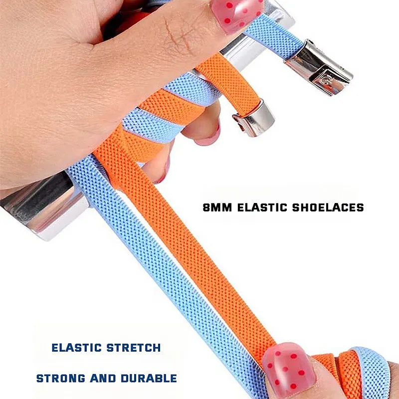 New Press Lock Shoelaces without ties Elastic Laces Sneaker 8MM Widened Flat No Tie Shoe laces Kids Adult Shoelace for Shoes