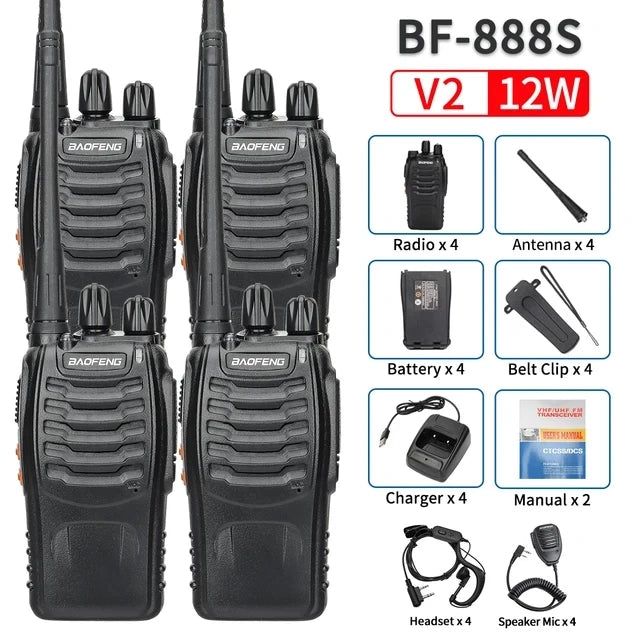 2/4PCS Baofeng BF-888S V2 Walkie Talkie Dual Band Portable Long Range UHF 400-470MHz USB/EU/US Ham Two Way Radio for Hunting