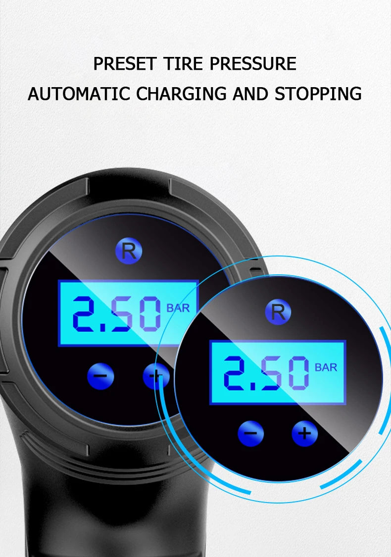 1 Set Car Mounted Inflation Pump Handheld Smart Home Car Motorcycle Portable Tire Inflation Pump Black Portable