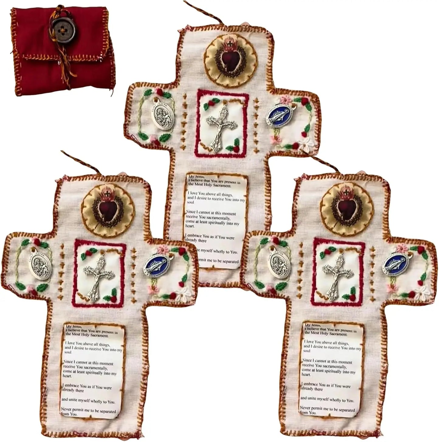 Pocket Shrine with Silver Cross Included Inside,  Mini Prayer Quilt with Cross Inside, Encouragement Christian Spiritual Gifts
