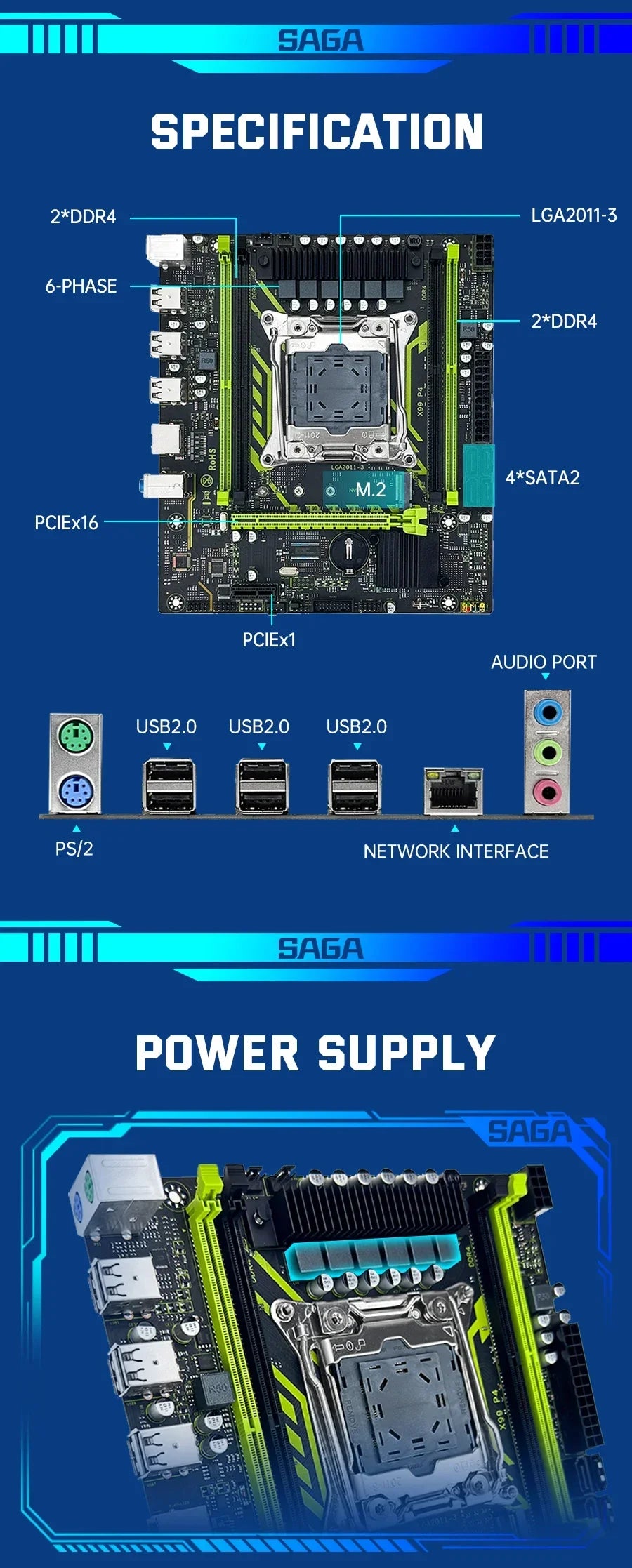 SOYO X99 Motherboard Set with Intel Xeon E5 2650 V4 CPU & Dual-channel DDR4 16Gx1 2133MHz RAM for Gaming Computer Components