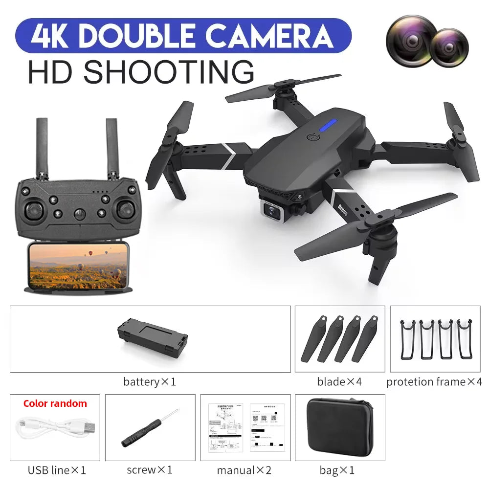 KBDFA 2023 New E88 Pro WIFI FPV Drone Wide Angle HD 4K 1080P Camera Height Hold RC Foldable Quadcopter Dron Helicopter Toys Gift
