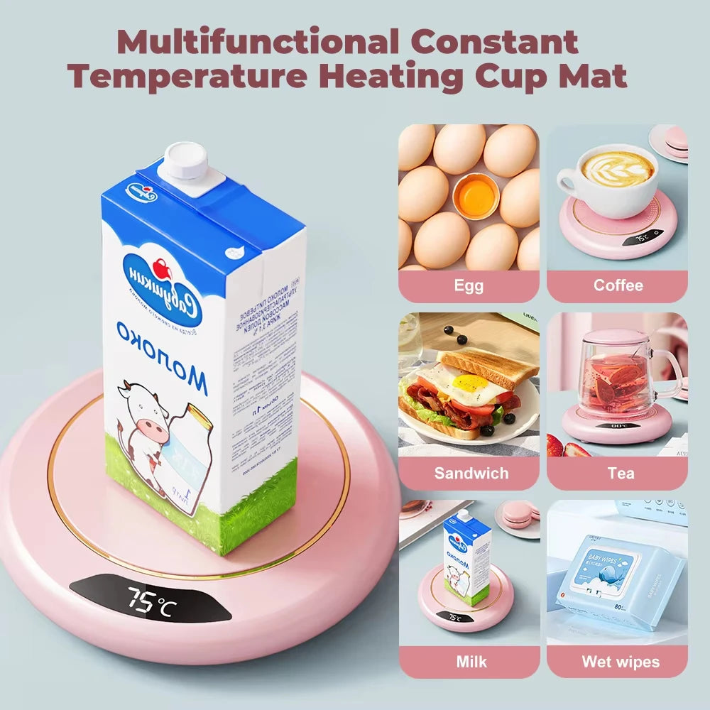 USB Intelligent Cup Heater Milk Coffee Tea Water Electric Heating Pad 3-levels Temperature Adjustable Coaster for Home Office