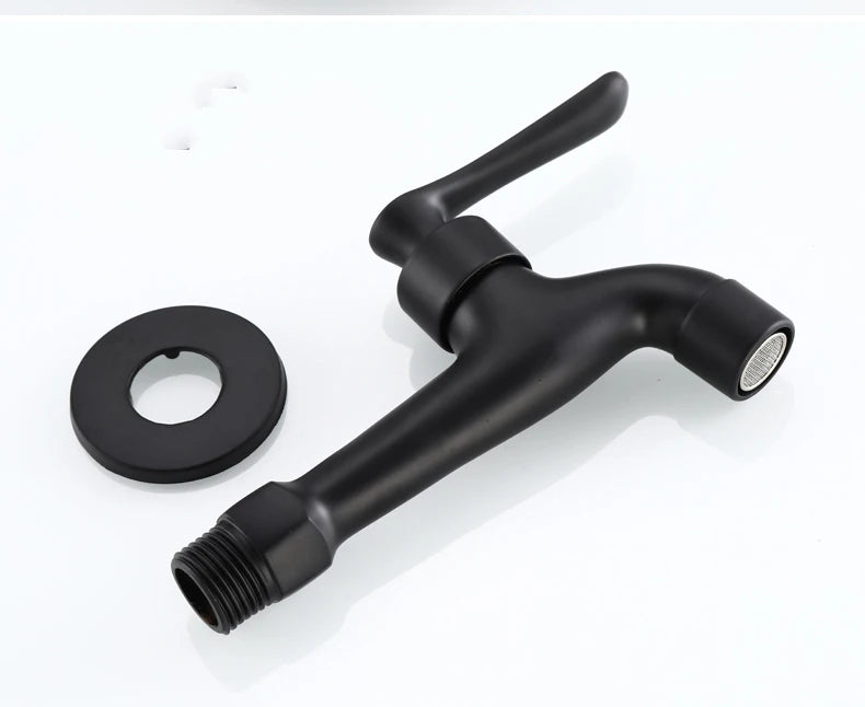 Bathroom Black Single Cold Tap Wall Washing Machine Single Tap Cold Water Faucet Garden Black Tap