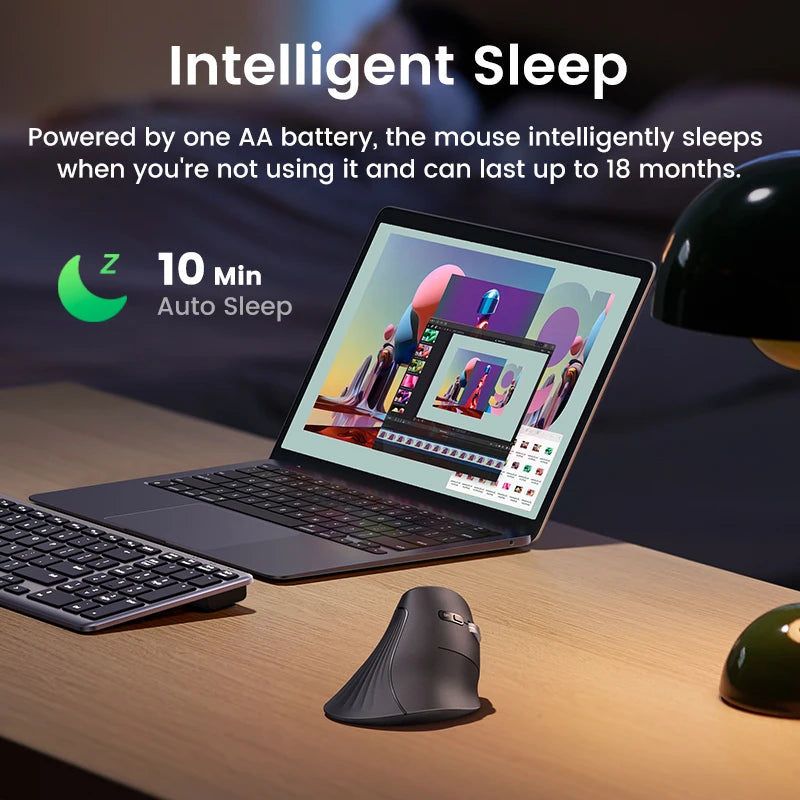 UGREEN Vertical Mouse Wireless Bluetooth5.0 2.4G Ergonomic 4000DPI 6 Mute Buttons for MacBook Tablet Laptops Computer PC Mice