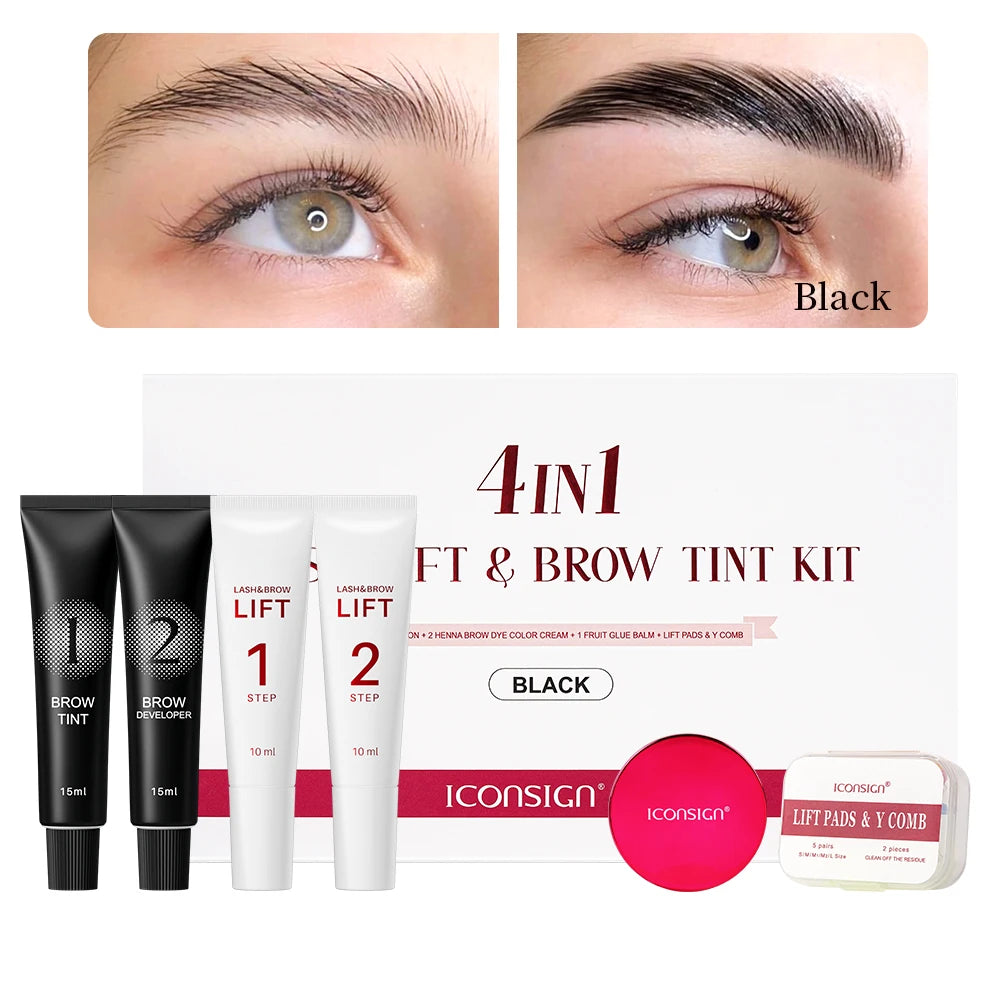 ICONSIGN 4 IN1 Set Lash Lift and Tint Kit Eyelash Lifting Brow Tint Dye Eyes Makeup Tools Patch With Glue Balm