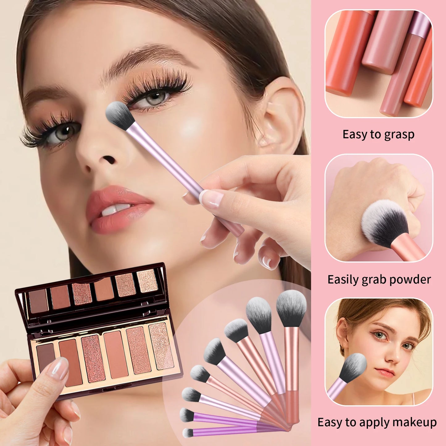 8PCS classic daily makeup brush set &1PC large wet and dry dual-use beveled beauty egg - suitable for daily facial makeup