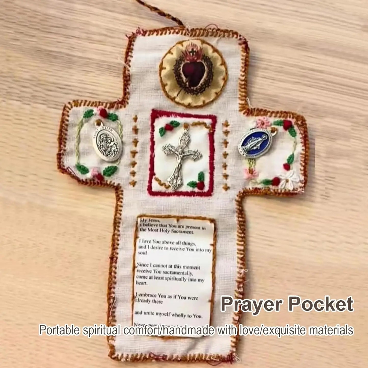 Pocket Shrine with Silver Cross Included Inside,  Mini Prayer Quilt with Cross Inside, Encouragement Christian Spiritual Gifts