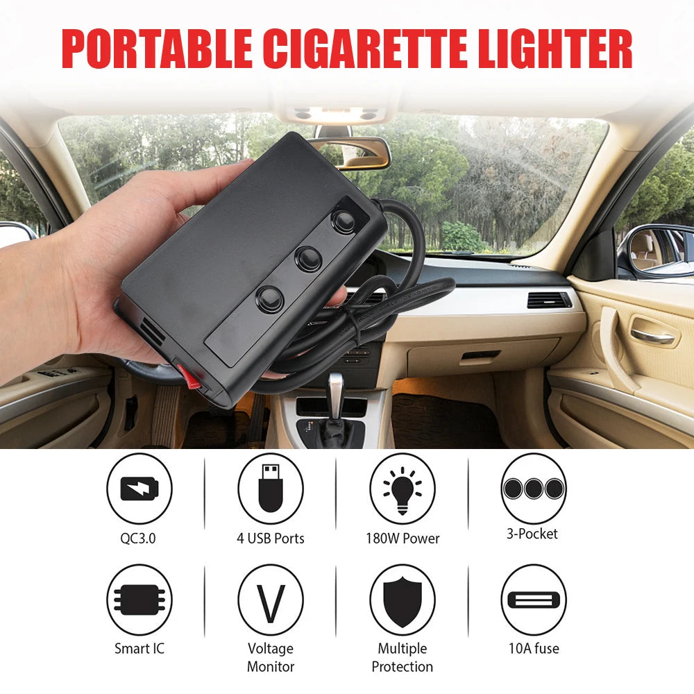 180W 4 Port USB Charging Socket Cigarette Lighter Splitter Quick Charge 12V 24V For Phone IPad 3.0 Car Charger Adapter