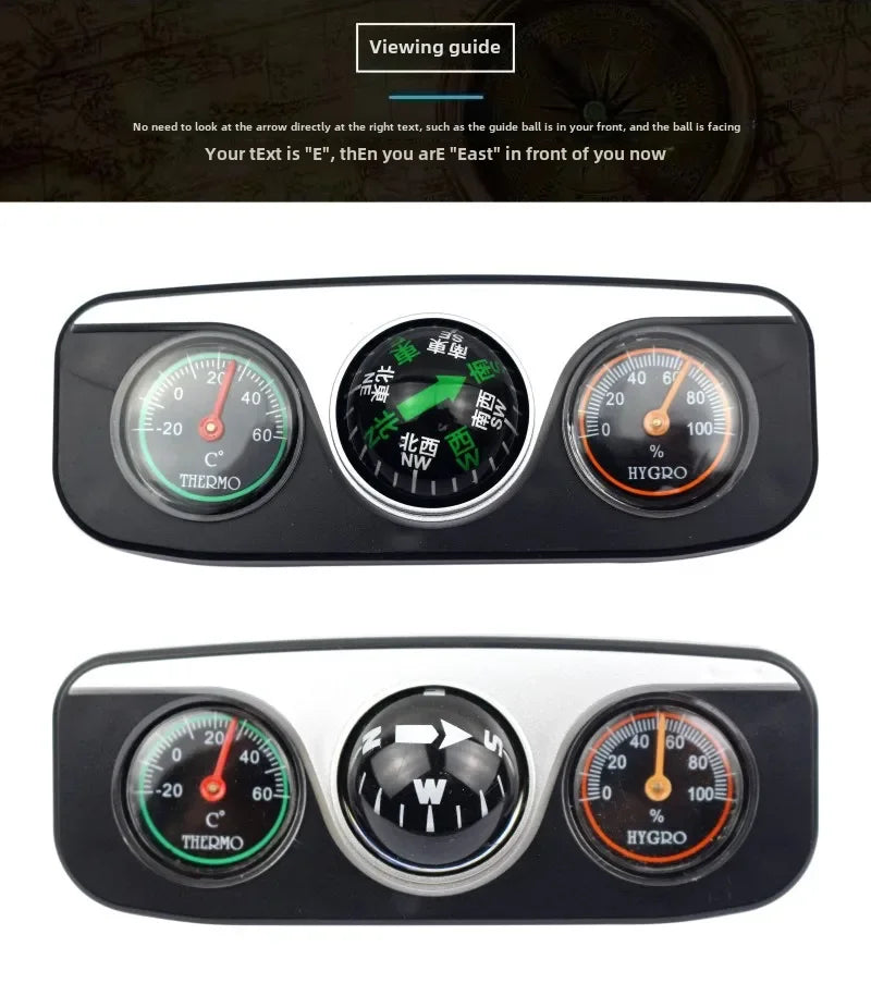 Outdoor Outing Car Guide Ball Self-driving Tour Compass with Thermometer Car Interior Decoration Accessories