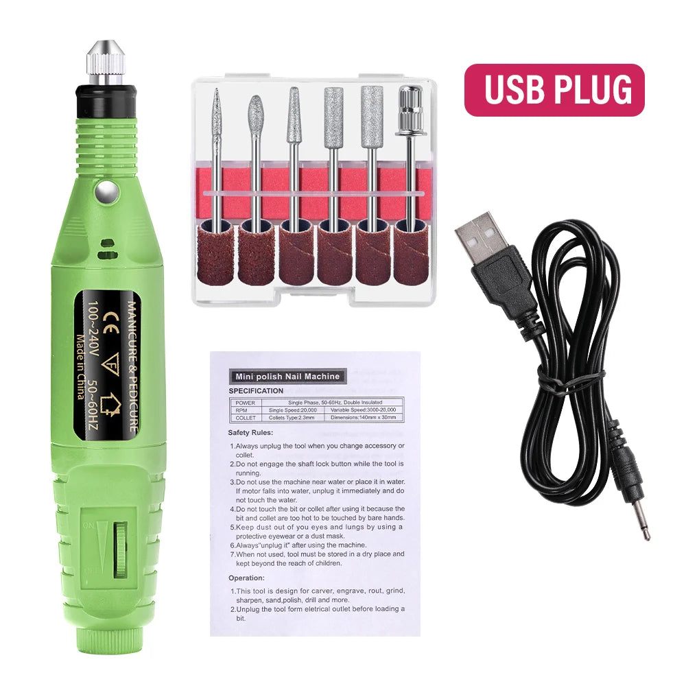 YIKOOLIN Acrylic Nail Drill Kit Electric Nail File 20000 RPM Portable Electric Nail Drill Bits Gel Remover Nail Tools
