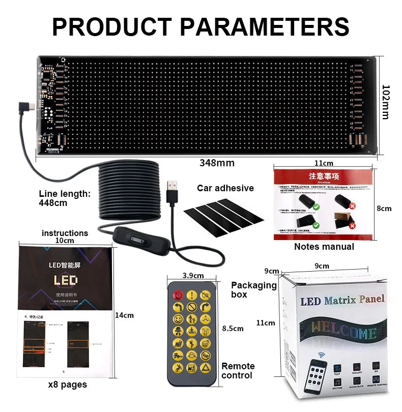 LED Matrix Pixel Panel USB 5V Flexible Addressable RGB Pattern Graffiti Scrolling Text Animation Display Car Shop Bluetooth APP