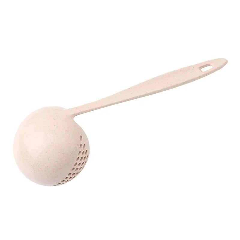 2 In 1 Creative Wheat Straw Soup Spoon Long Handle Lovely Porridge Spoons With Filter Dinnerware Kitchen Colander Tools