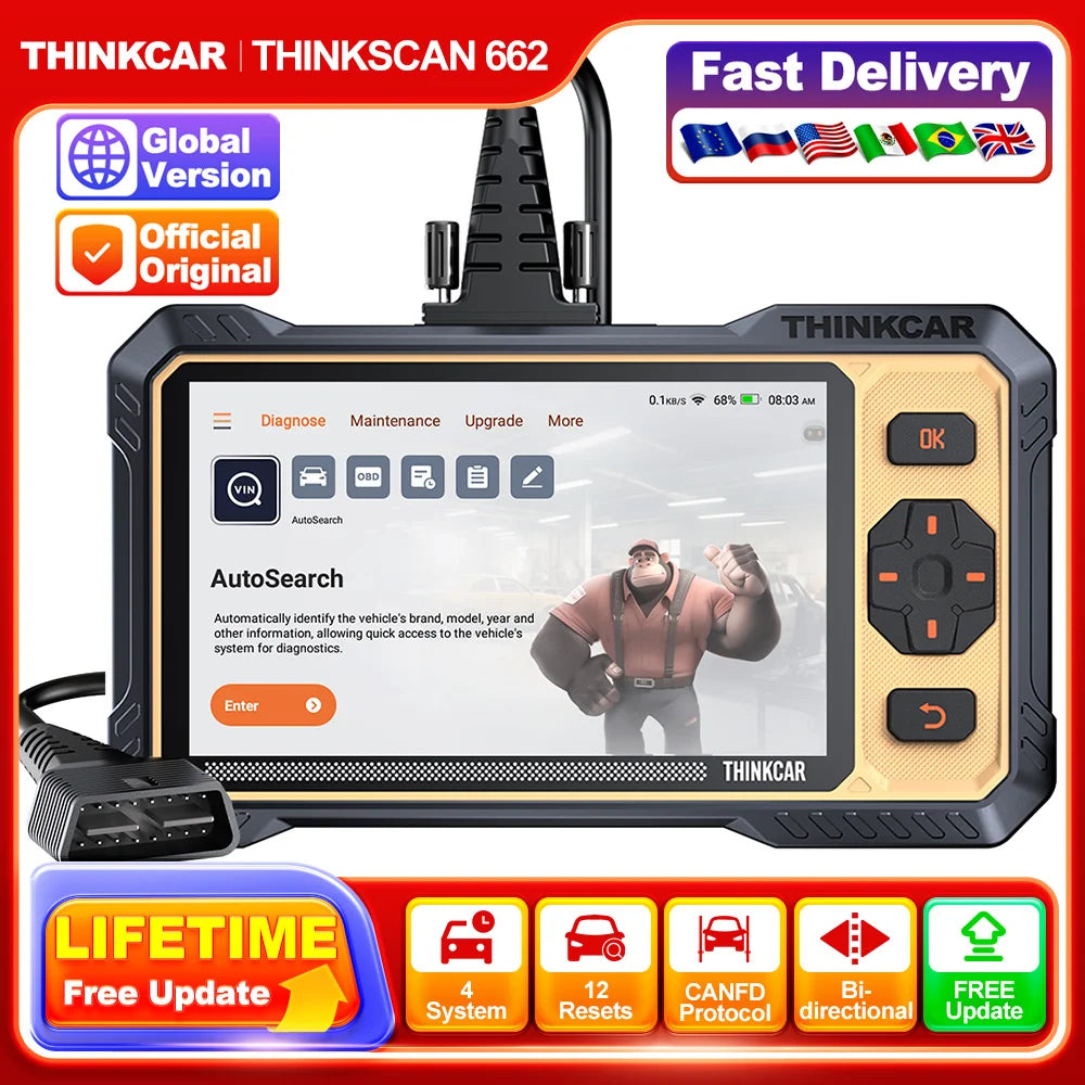 THINKCAR THINKSCAN 662 Auto OBD2 Scanner CAN-FD Bidirectional Test ECM TCM SRS ABS Free Update OIL Reset Car Diagnostic Tools