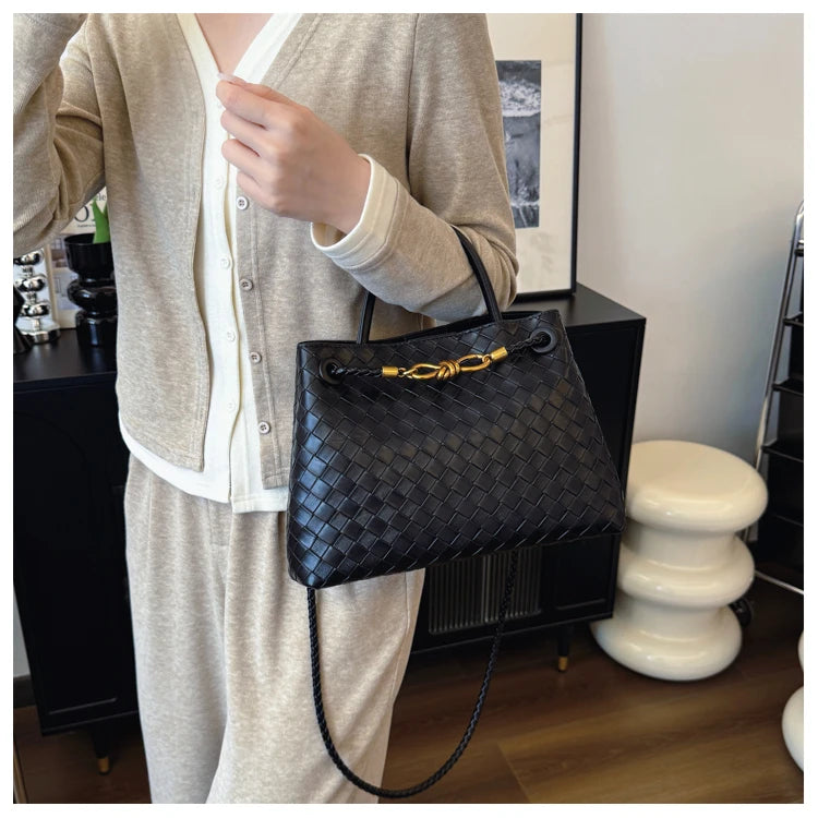 Women's Solid Color Plaid Texture Large Capacity Daily Travel Handbag Shoulder Bag