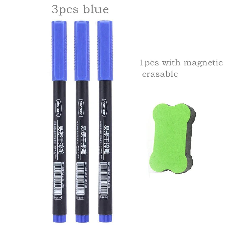 8pcs Erasable Whiteboard Pen 0.5mm Fine Point Black/Blue/Red Ink Blackboard Marker School Office Art Writing Stationery