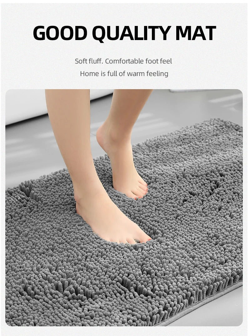 1pc 40*60cm Blue Soft and Absorbent Chenille Bath Rug - Non-Slip and Quick Dry Shower Carpet for Home Bathroom -Machine Washable