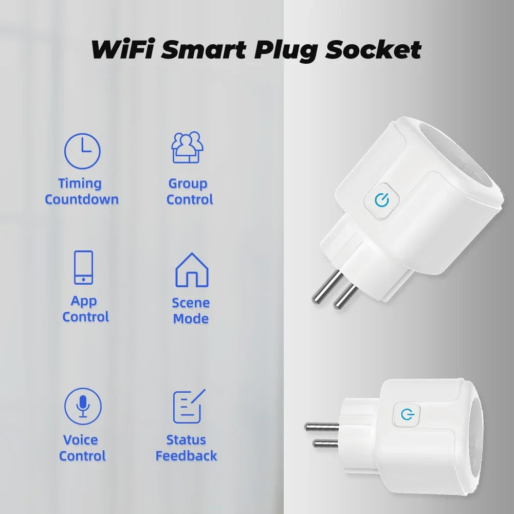 16A/20A EU Smart Socket WiFi Smart Plug Power Monitoring Timing Function Voice Control Works With Tuya APP Alexa Google Home