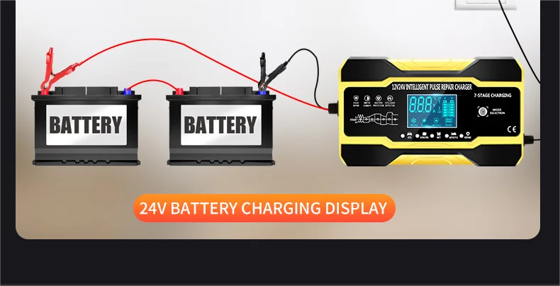 12V-24V Car Battery-Charger Full Automatic 12V 10A Digital Car Battery Charger Pulse Repair for AGM GEL WET Lead Acid