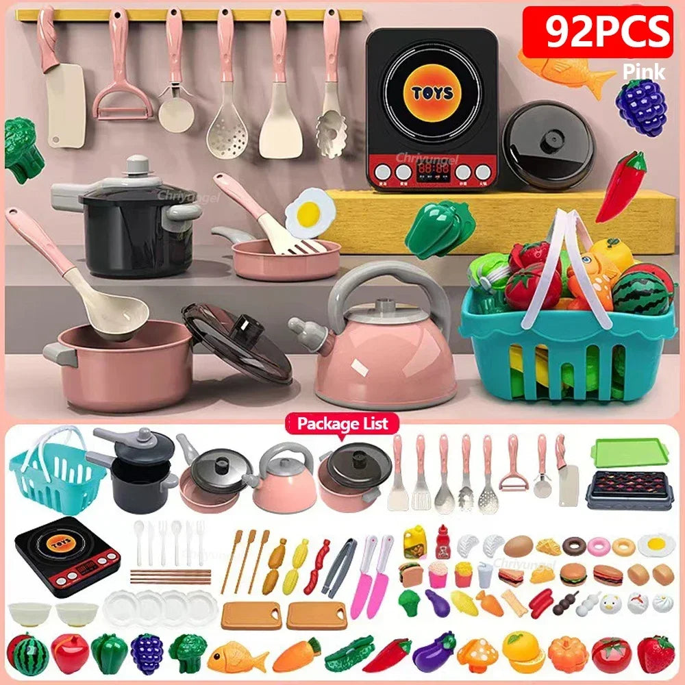 Kids Kitchen Toys Set 92/69/59 PCS Play Food with Pots Pans & Utensils Small Pretend Cooking Toys for Toddlers Girls Boys Gift