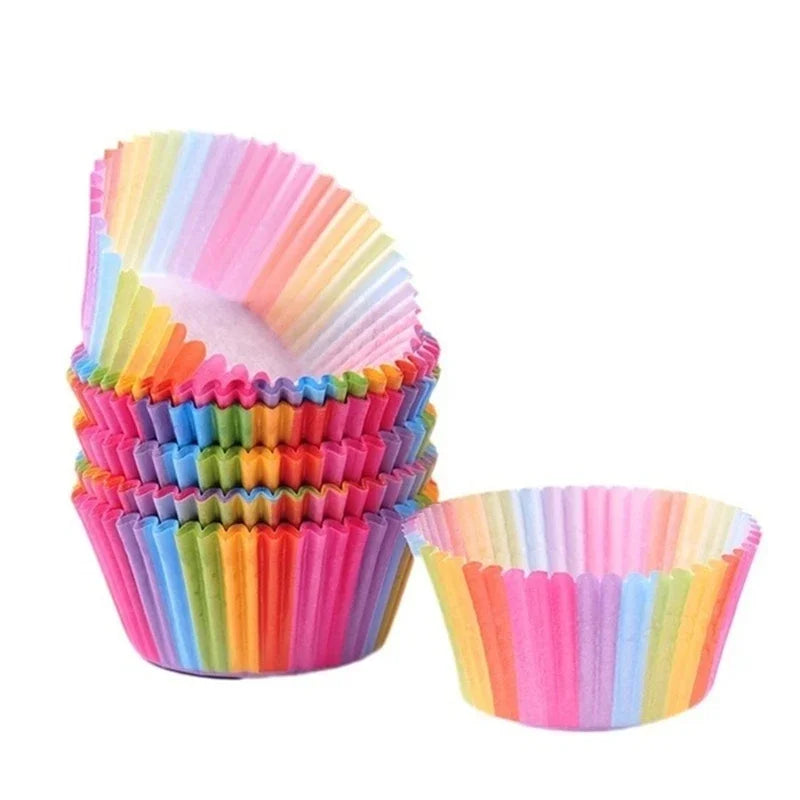 100pcs Cupcake Paper Cups Baking Molds Rainbow Liner Cupcake Muffin Cases Paper Cake Wedding Party Decorating Cupcake Cases