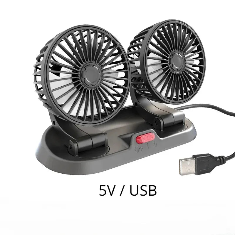 Car Fan 360° Adjustable 3 Head Air Fan Automotive Electric Fan USB/12V/24V Fan 2 Speeds Car Silent Fan For Home Desk Office&Car